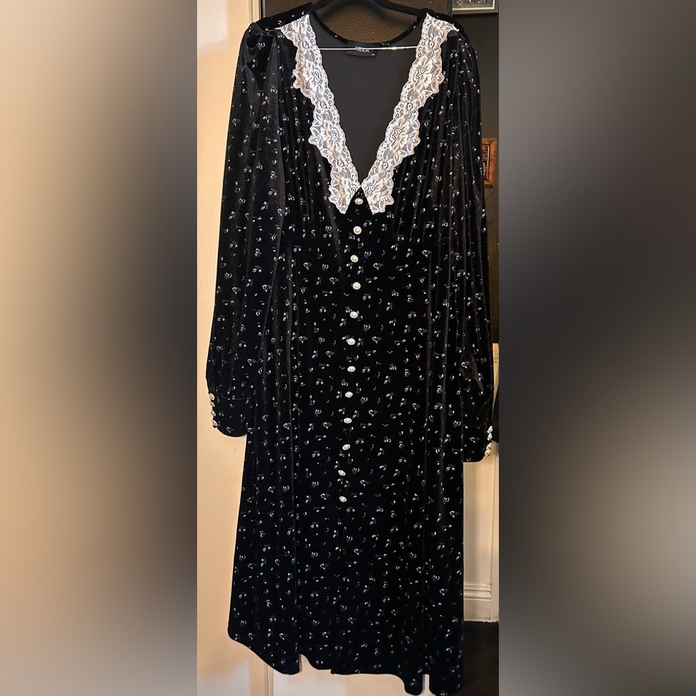 Cider Black Velvet Dress Curve Plus